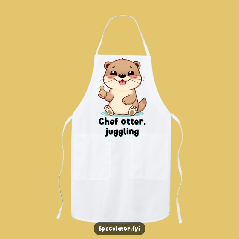 Funny Otter Pebble Toss Apron: Lively Chef Character, Perfect Funny Gift