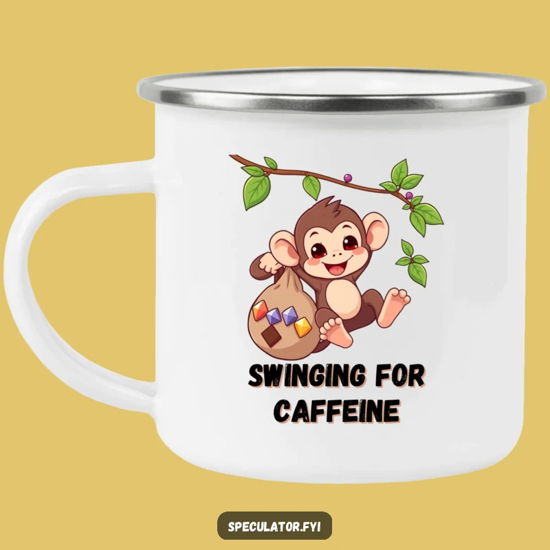 Funny Monkey Swinging Gems Camping Mug - Adventurous Drinkware, Primate Humorous Gift