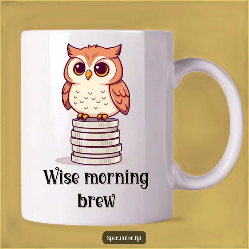 Funny Curious Owl Coin Stack Mug - Gift for Wise Savers