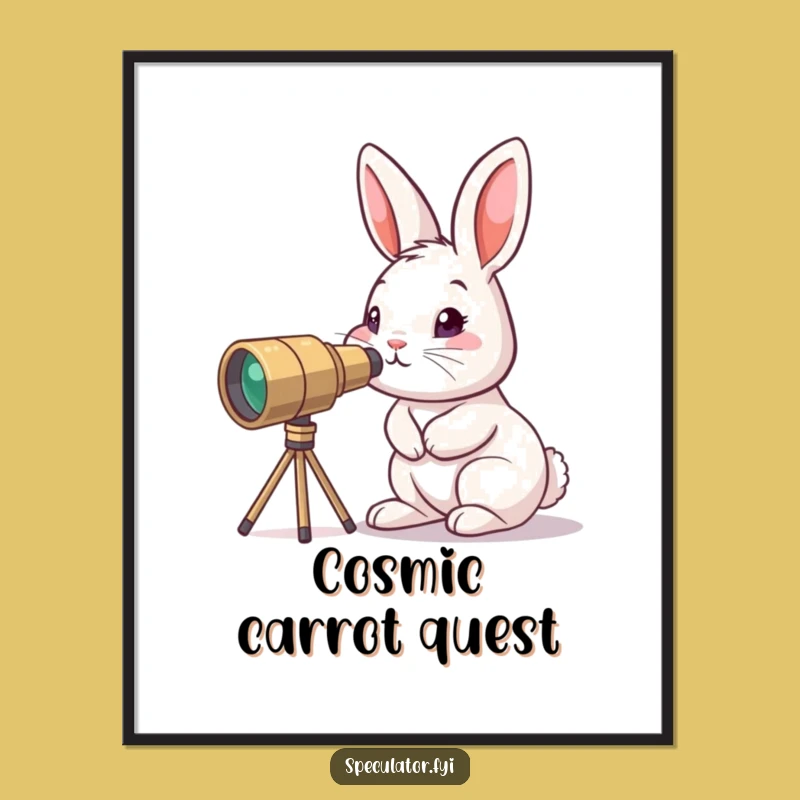 Funny Curious Bunny Digital Art: Little Explorer Character Decor Gift