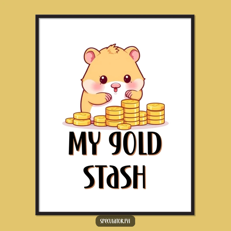 Funny Kawaii Hamster Counting Gold Coins Digital Art - Instant Funny Gift!