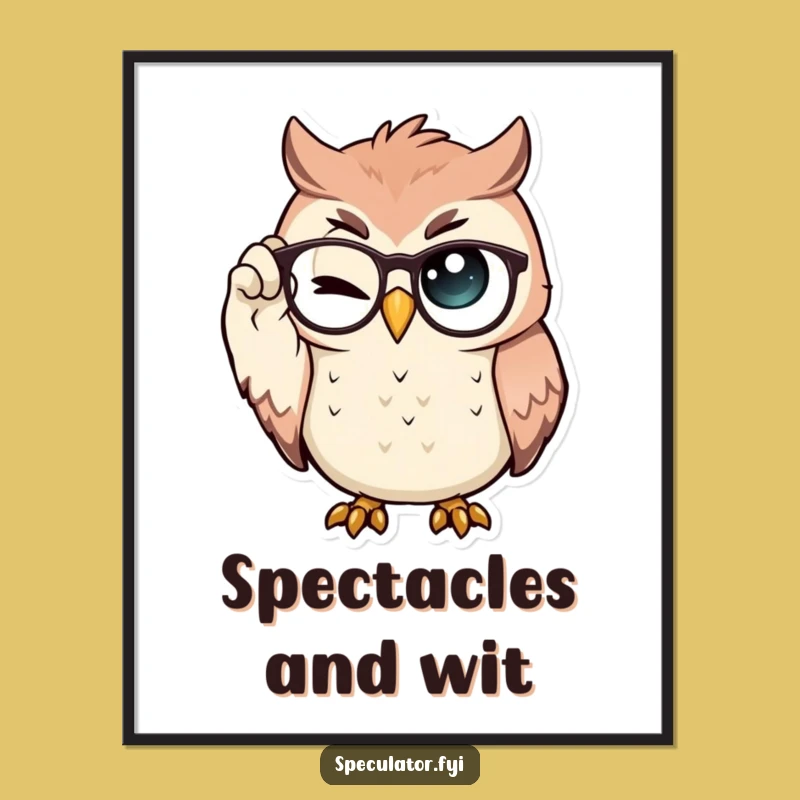 Funny Owl Digital Art: Spectacle Wink, Instant Intellectual Whimsy, Perfect Gift