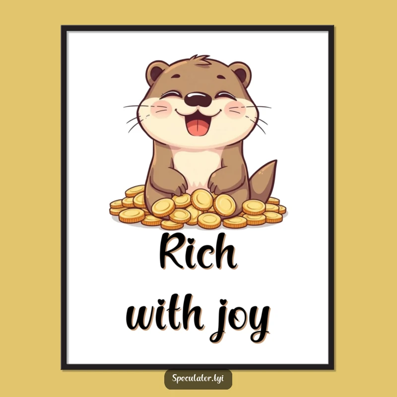 Funny Otter Riches Art Print - Delighted Coin Lover, Whimsical Decor Gift