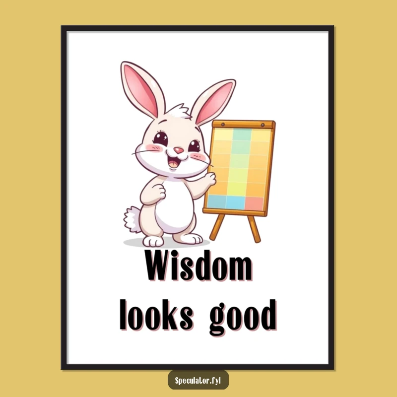 Funny Bunny Strategy Art Print - Confident Chart Pointer, Wall Decor Humor Gift