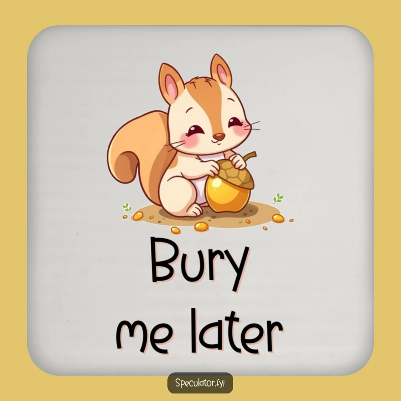 Funny Squirrel Gold Acorn Drink Coasters: Protect Your Surfaces With Humor!
