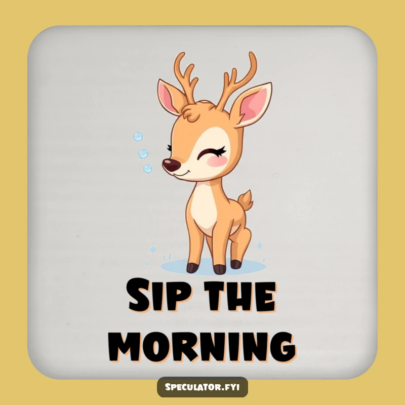 Funny Delighted Deer Dewdrop Coaster - Protect Surfaces with Nature's Charm