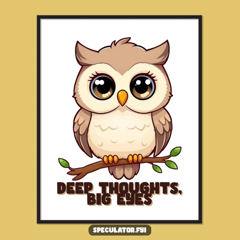 Funny Owl Poster: Wise Gazer Art, Humorous Thoughtful Wall Decor Gift