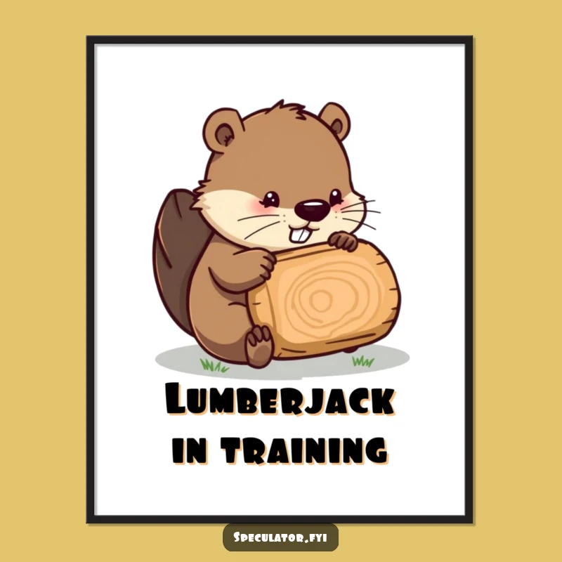 Funny Beaver Inspecting Log Poster: Humorous Wall Art for Clever Spaces Gift