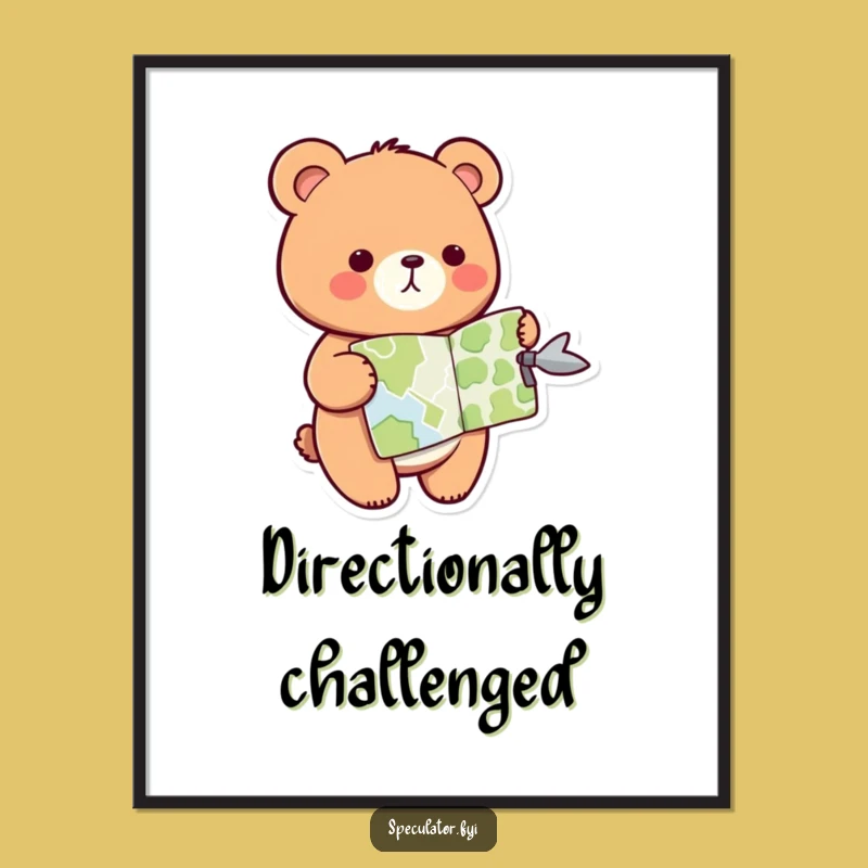 Funny Kawaii Bear Poster: Map Art for Directional Decor