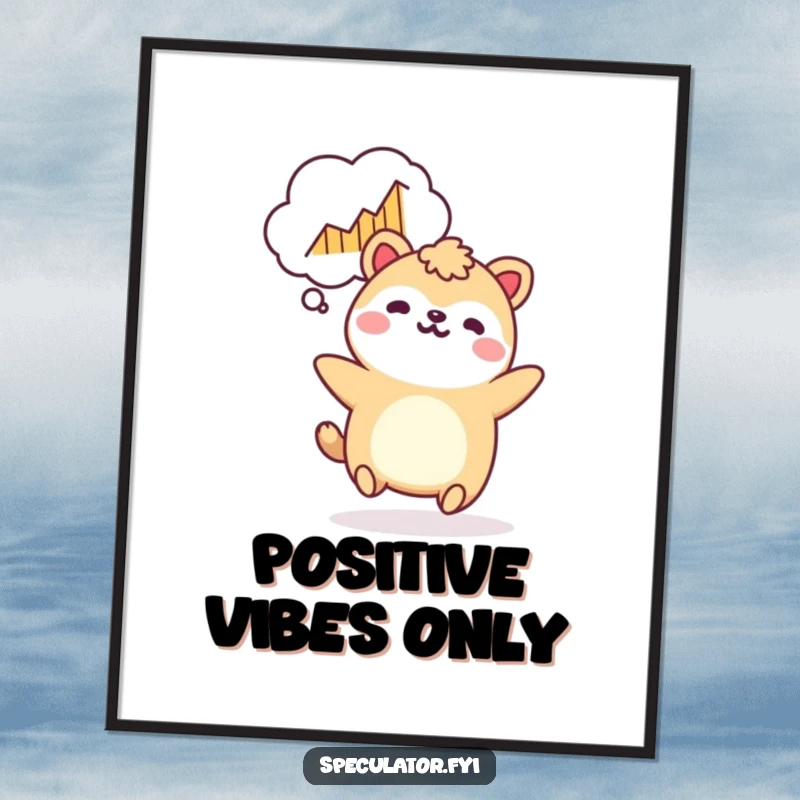 Funny Kawaii animal poster bouncing with a rising graph thought bubble, inspirational art and a funny gift.