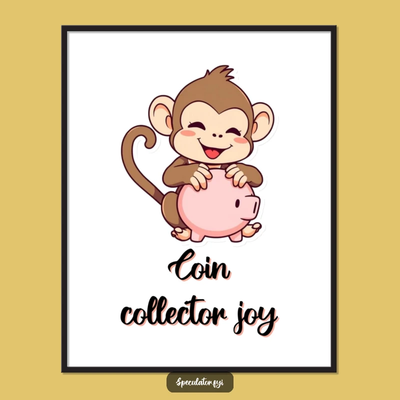 Funny Kawaii Monkey Poster: Playful Piggy Bank Art for Walls