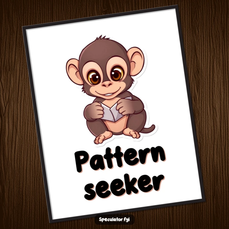Funny wall art poster of a clever monkey with wide eyes studying intricate patterns, perfect for adding intellectual flair.