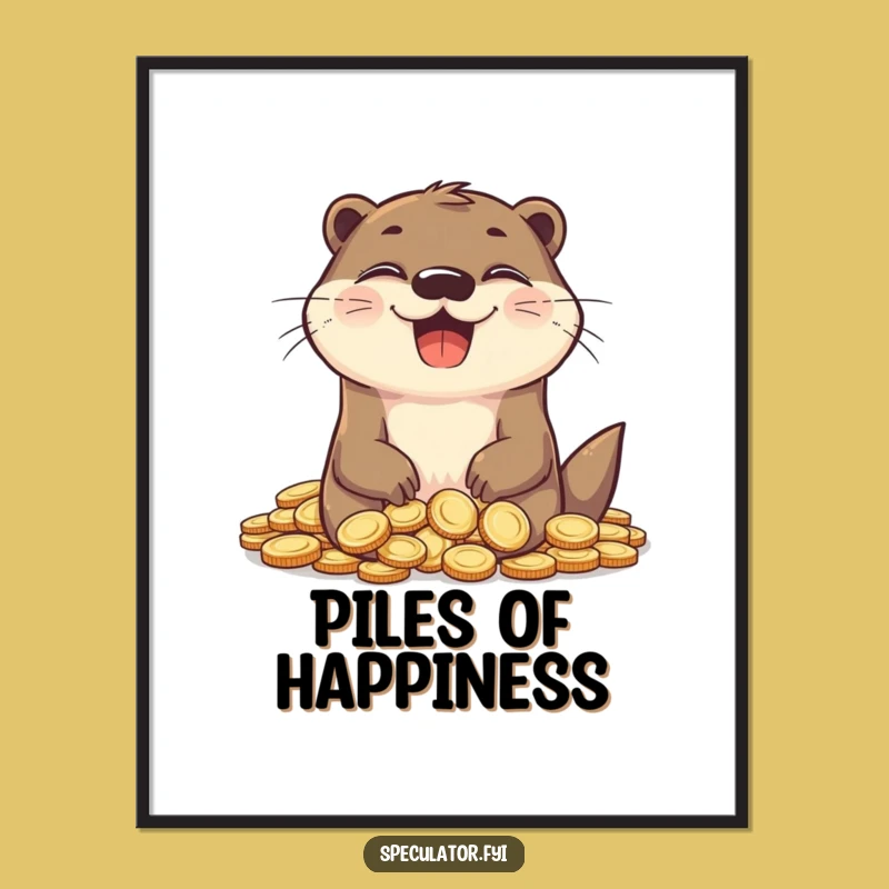 Funny Otter Riches Poster - Delighted Coin Lover, Wall Art Humor Gift