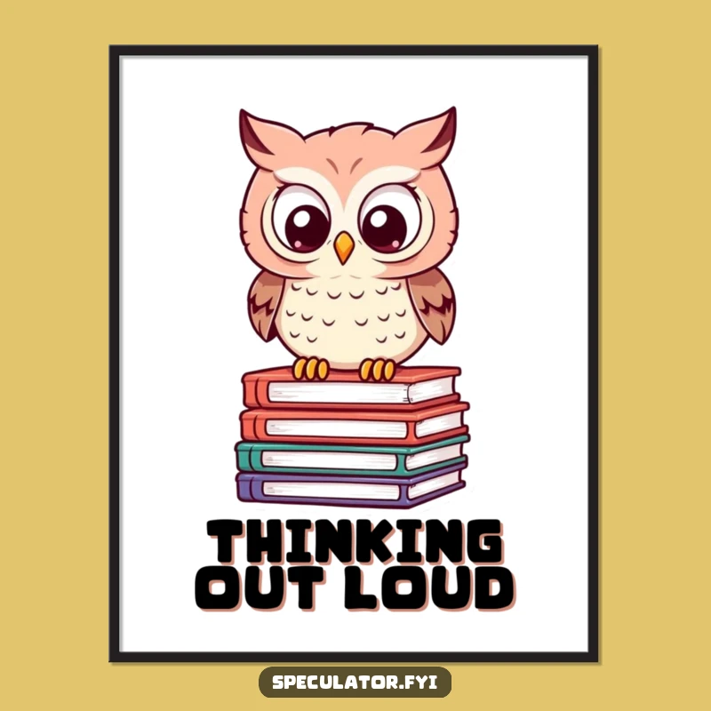 Funny Owl Book Stack Poster - Witty Wall Art for the Studious