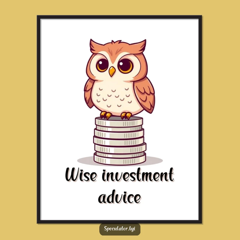Funny Curious Owl Coin Stack Art Print - Wise & Hilarious Decor