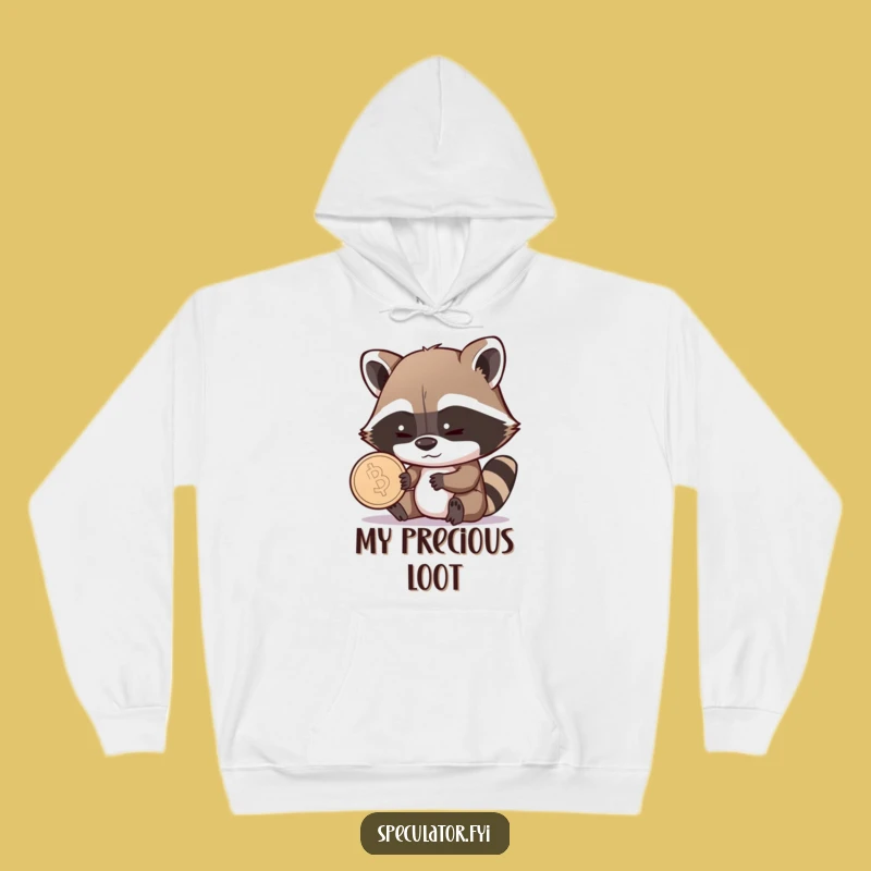 Funny Raccoon Coin Grin Hoodie - Cozy Wit for the Shrewd Collector