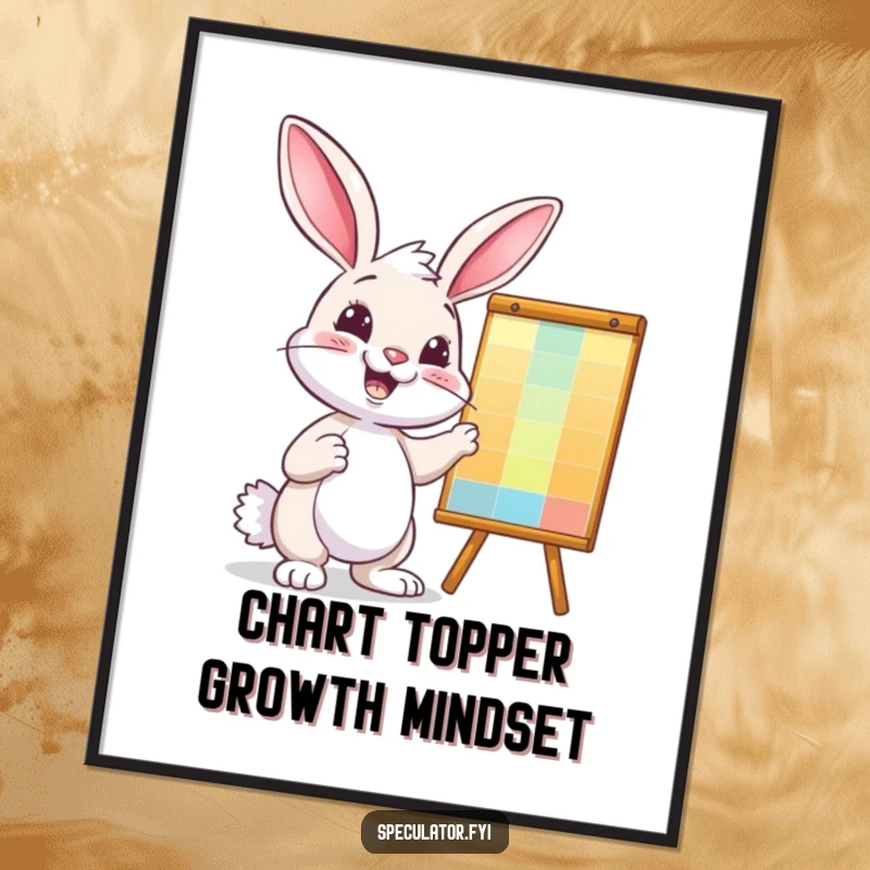 Funny Free Printable Wall Art: A cheerful bunny confidently points at a vibrant success chart. Humorous decor.