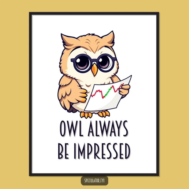 Free Printable Wall Art: Curious Owl Monocle Stock Chart Funny Owl Downloadable Art
