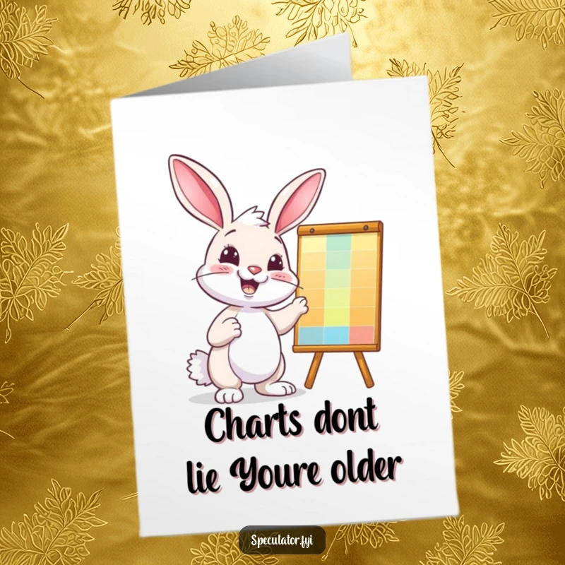 Funny Free Printable Birthday Card: Confident bunny pointing at a colorful chart, celebrating success with a smile. DIY humor.