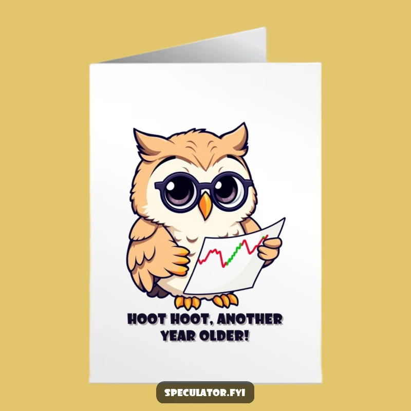 Free Printable Birthday Card: Curious Owl Monocle Stock Chart Funny Owl Downloadable Gift