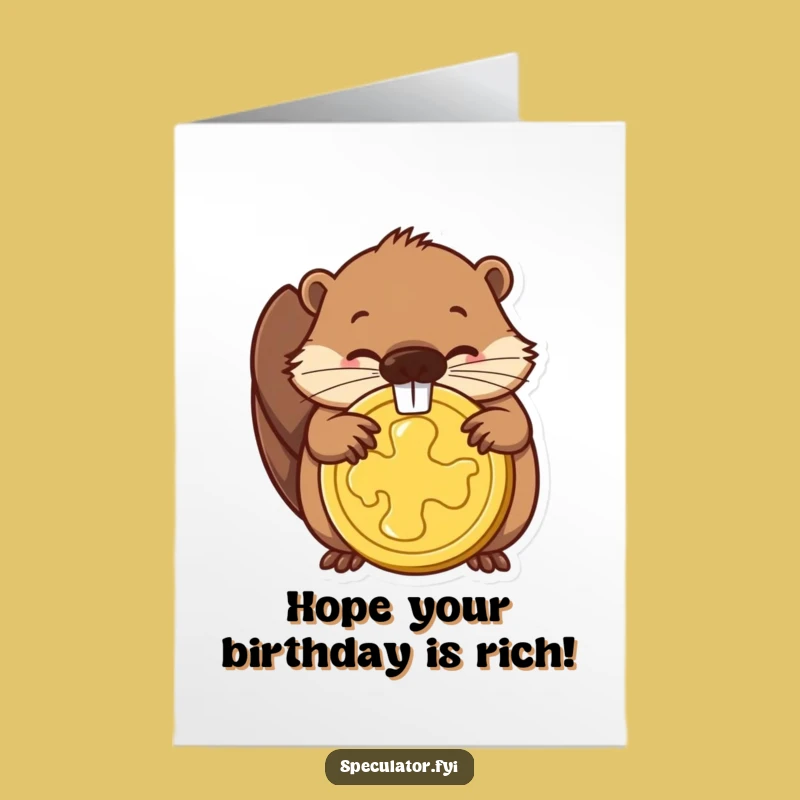 Free Printable Birthday Card: Funny Beaver Coin Card for a Rich Celebration