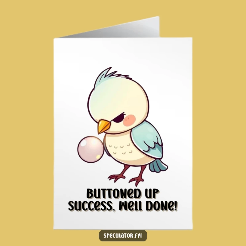 Free Printable Congrats Card: Funny Kawaii Bird Button Fixation, Downloadable Gift