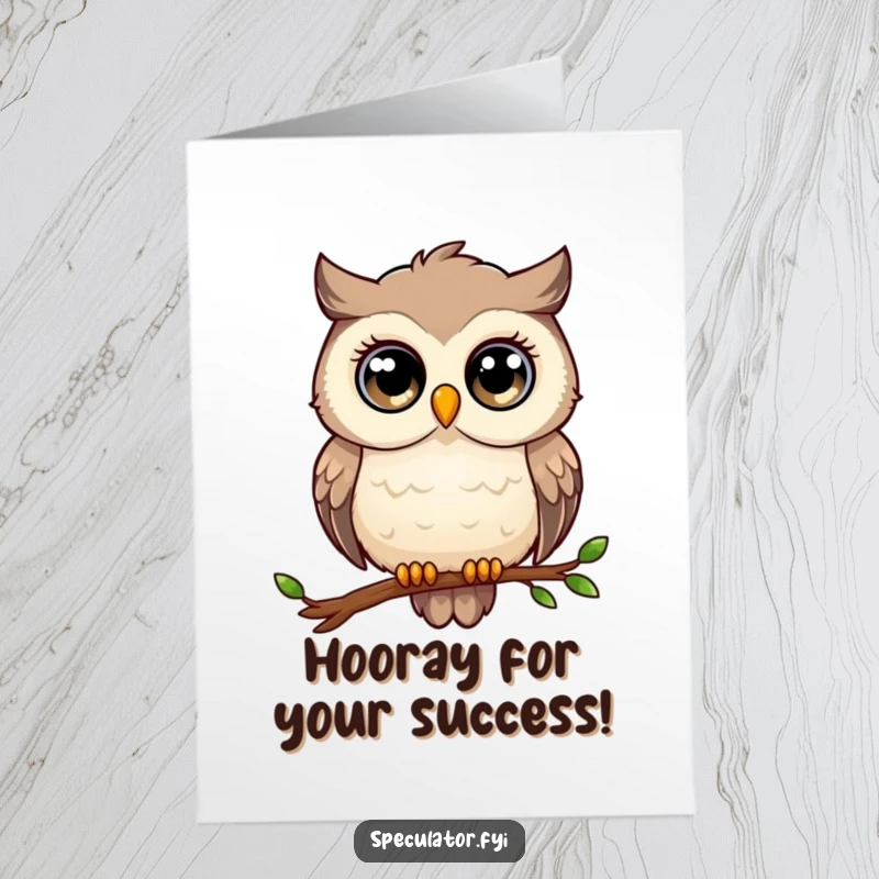 Funny Free Printable Congratulations Card: A thoughtful owl with large eyes gazes into the distance, celebrating a wise achievement.