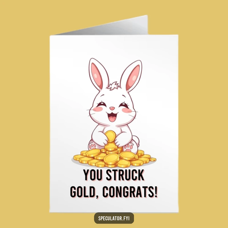 Free Printable Congrats Card: Bunny & Coins - Fortune Downloadable