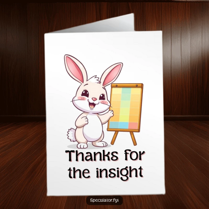 Funny Free Printable Thank You Card: Happy bunny with a chart, expressing thanks for success. Cute and humorous.