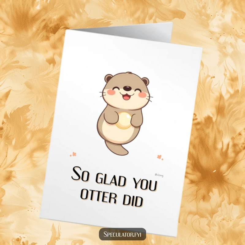 Funny Free Printable Thank You Card: A contented otter character floating happily with a beautiful pearl, conveying thanks.