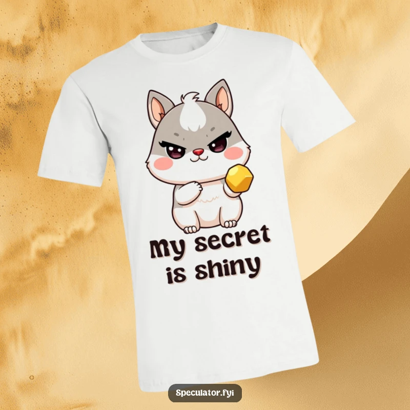 Funny Kawaii animal t-shirt with sly wink holding a golden nugget, perfect for treasure hunters and as a funny gift.
