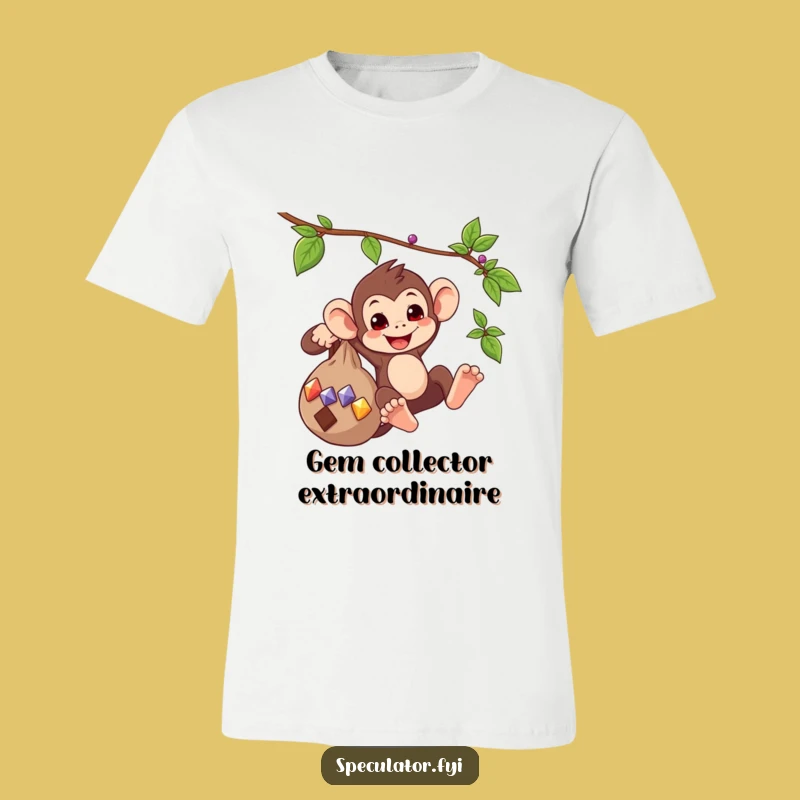 Funny Monkey Swinging Gems T-Shirt - Adventurous Primate Tee, Hilarious Gift Idea